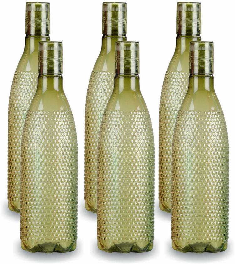 KETSAAL Set of 6, 1000 ml, Plastic Fridge Bottle Set Checkered Pattern, Green 1000 ml Bottle