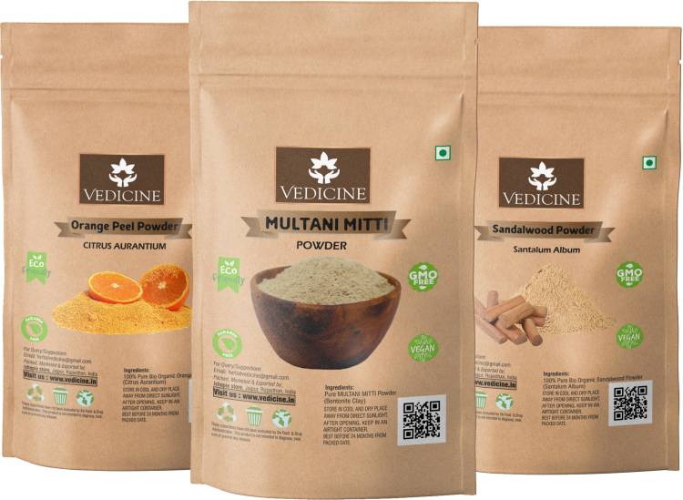 VEDICINE Pure Orange peel Multani Mitti and Sandalwood (Chandan) Powder for Face Pack Price in India