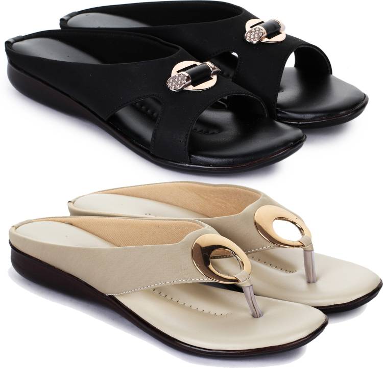 Women Black, Off White Flats Sandal Price in India