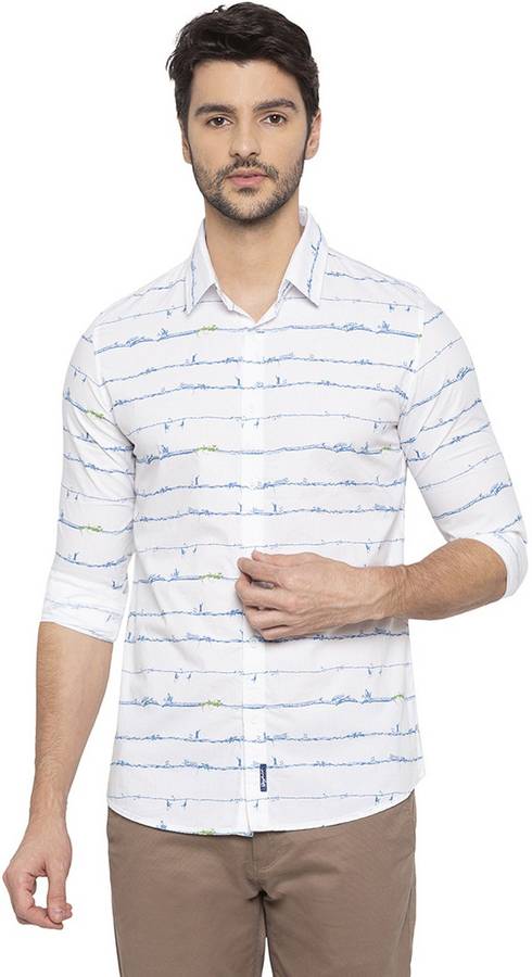Men Slim Fit Printed Built-up Collar Casual Shirt