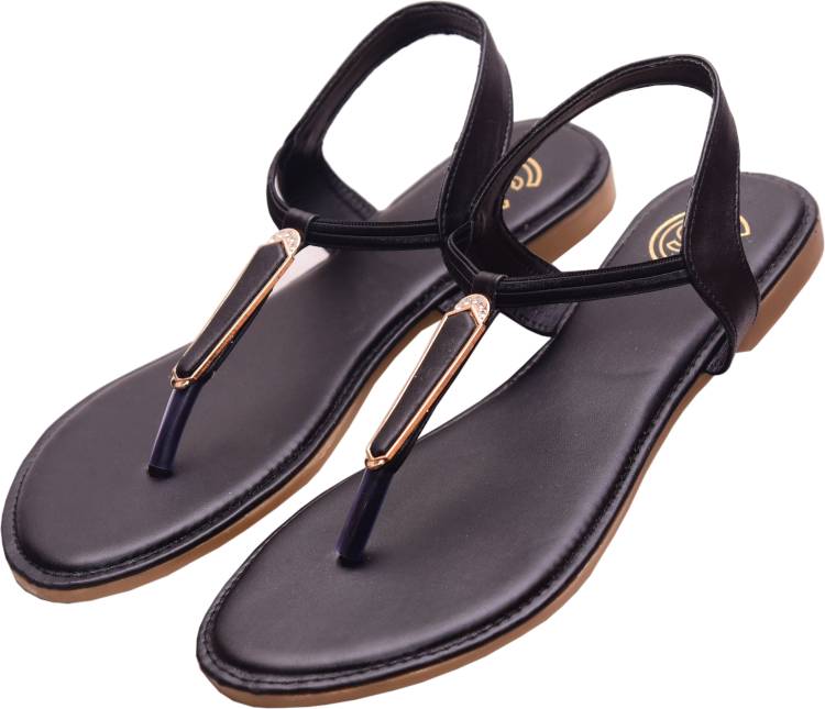 Women Black Flats Sandal Price in India