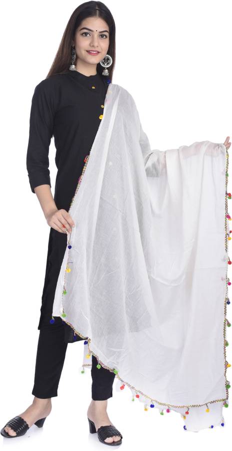 Cotton Blend Solid White Women Dupatta