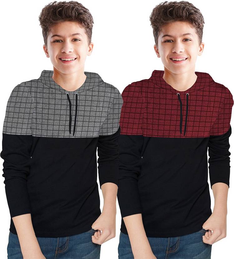 Boys Checkered Cotton Blend T Shirt