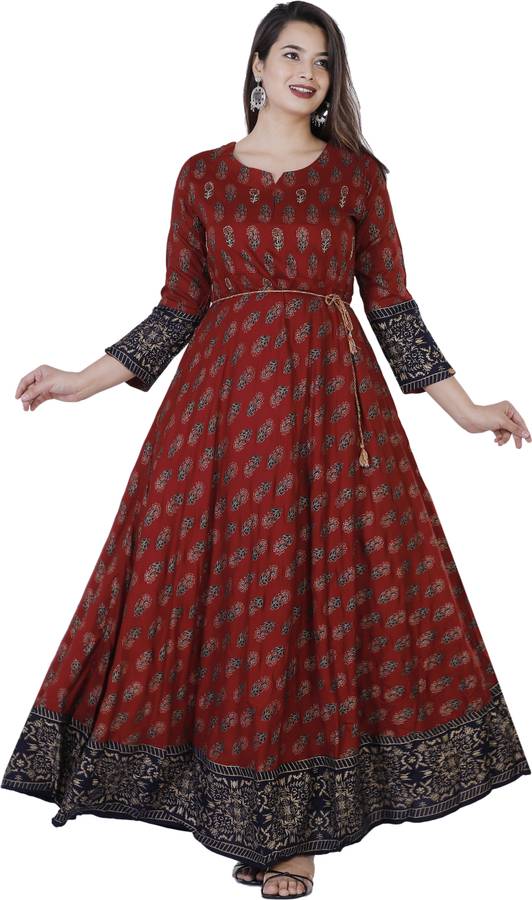 Women Printed, Self Design Rayon Anarkali Kurta Price in India