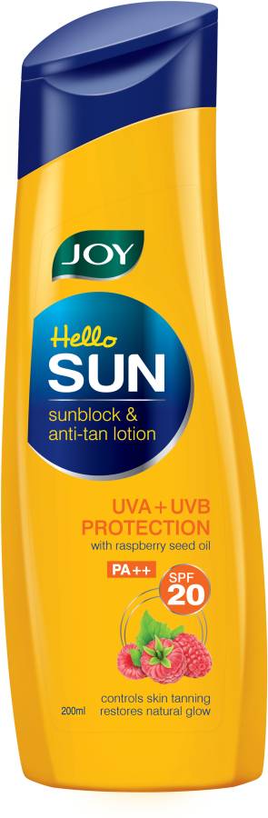 Joy Hello Sun Sunblock & Anti-Tan Lotion Sunscreen SPF 20 PA++, for all skin type With UVA+UVB Protection - SPF 20 PA++ Price in India