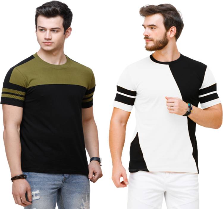 Color Block Men Round Neck White, Green, Black T-Shirt