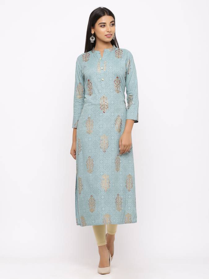 Women Floral Print Rayon Straight Kurta