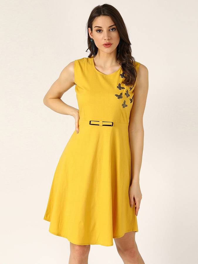 Women A-line Gold Dress