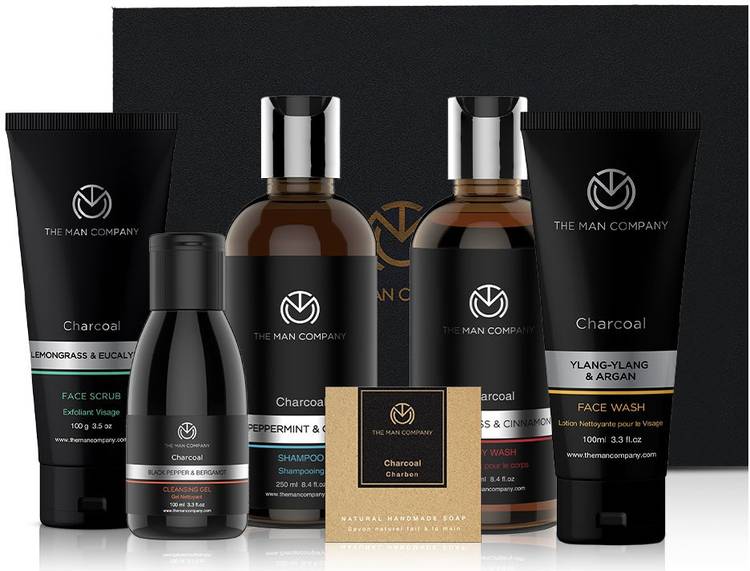 The Man Company Charcoal Grooming Kit (Body Wash, Shampoo, Face Scrub, Face Wash, Cleansing Gel, Soap Bar) Set of 6