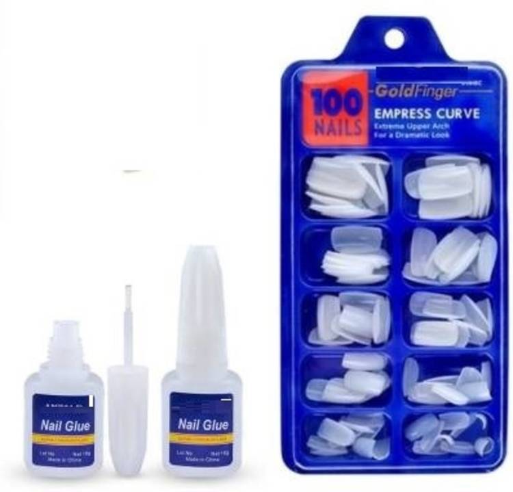 Dios Best Artificial Gold Finger Empress Curve 100 Tips Fake Nails with Glue white (Pack of 100nails) off white Price in India