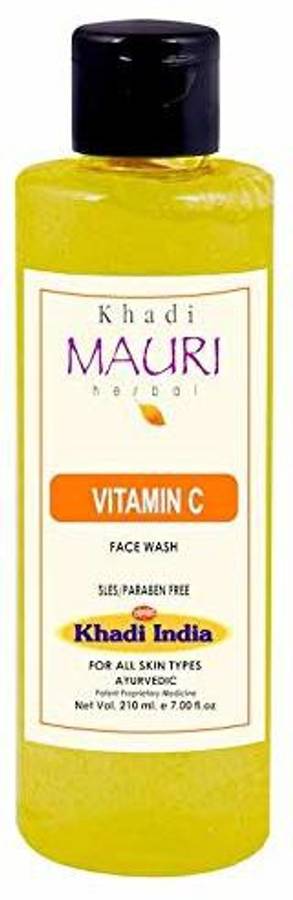 Khadi Mauri Herbal Vitamin C  - Powerful Cleanser, Brightens Complexion, Boosts Skin Tone - SLES & PARABEN FREE - 210 ml Face Wash