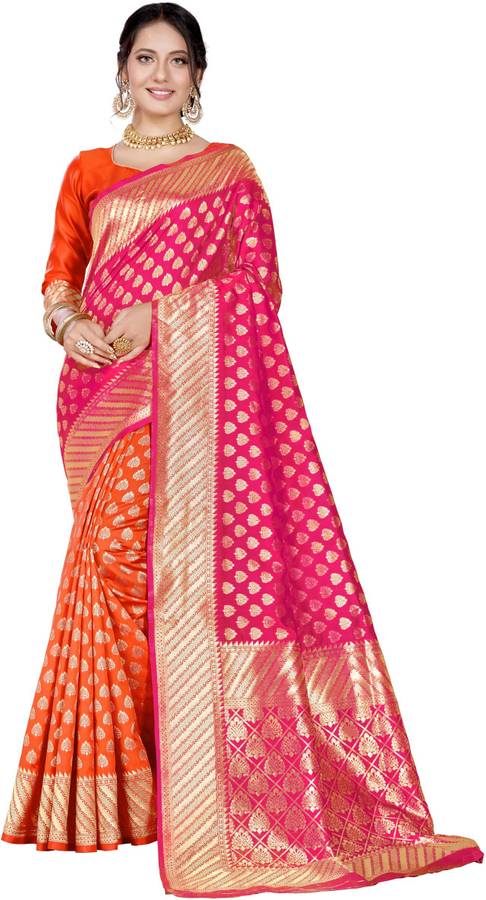 Woven Kanjivaram Silk Blend, Jacquard Saree