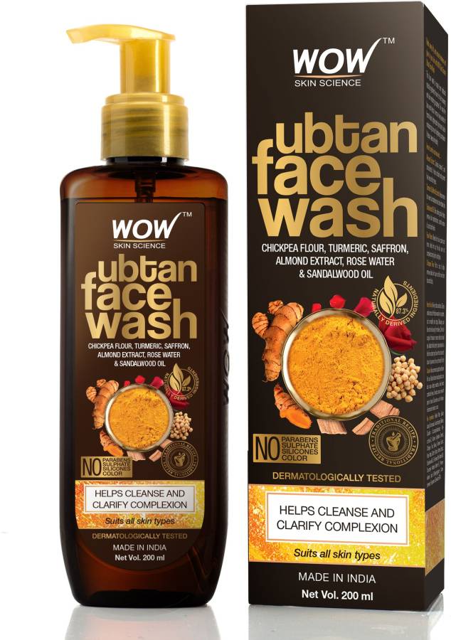 WOW SKIN SCIENCE Ubtan  - with Chikpea Flour, Turmeric, Saffron, Almond Extract & Sandalwood Oil - For Cleansing & Clarifying Complexion - No Parabens, Sulphate, Silicones & Color - 200mL Face Wash Price in India