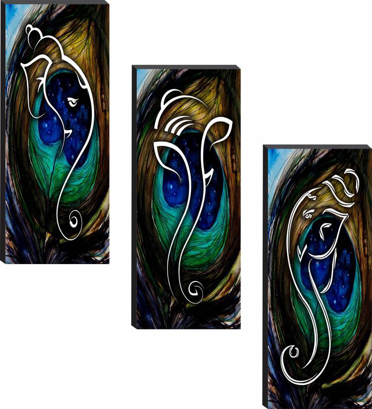 SAF Set of 3 Ganesh MDF Panel Digital Reprint 15 inch x 18 inch Painting