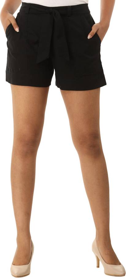 Solid Women Black Bermuda Shorts