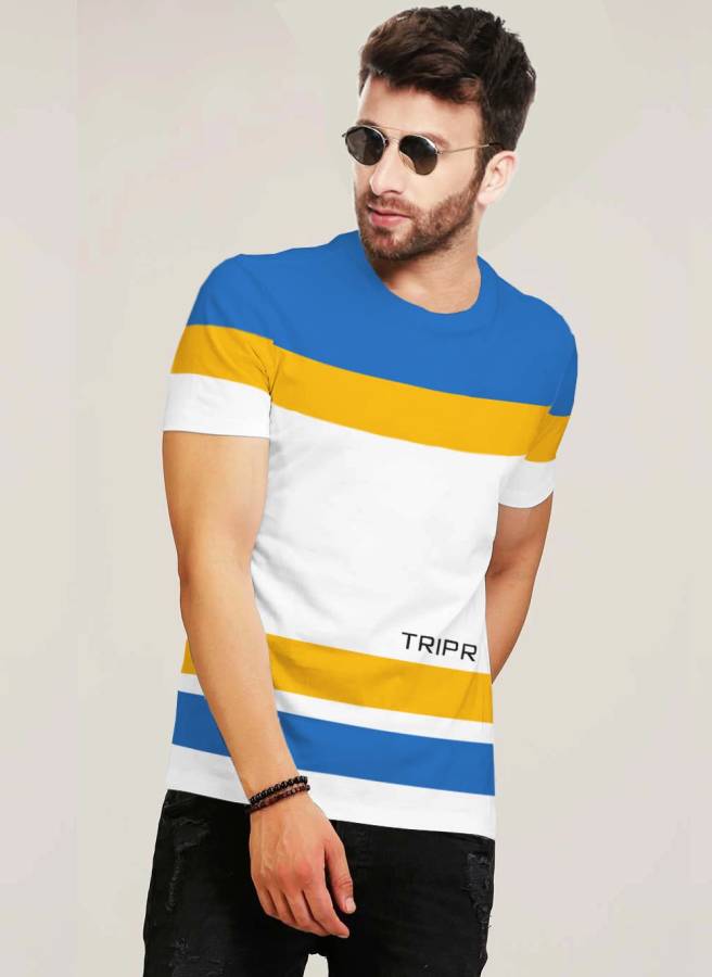 Color Block Men Round Neck Multicolor T-Shirt Price in India