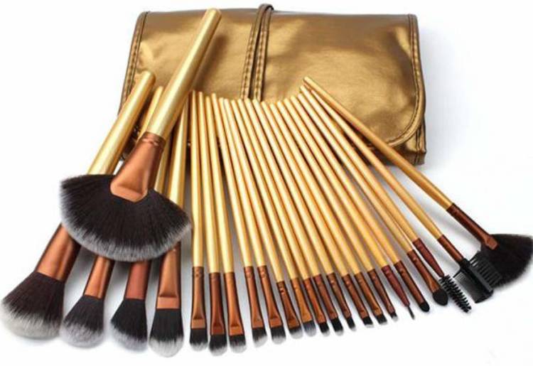 CETC Cosmetic Makeup Brush Set of 24 pcs (golden) With Leather Case Price in India
