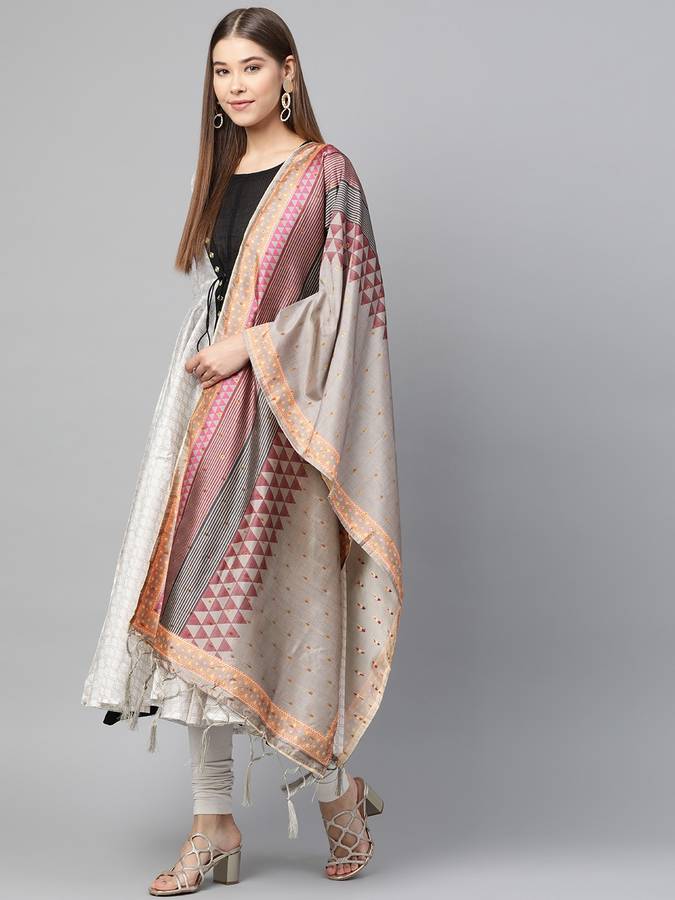 Silk Blend Printed Grey Women Dupatta