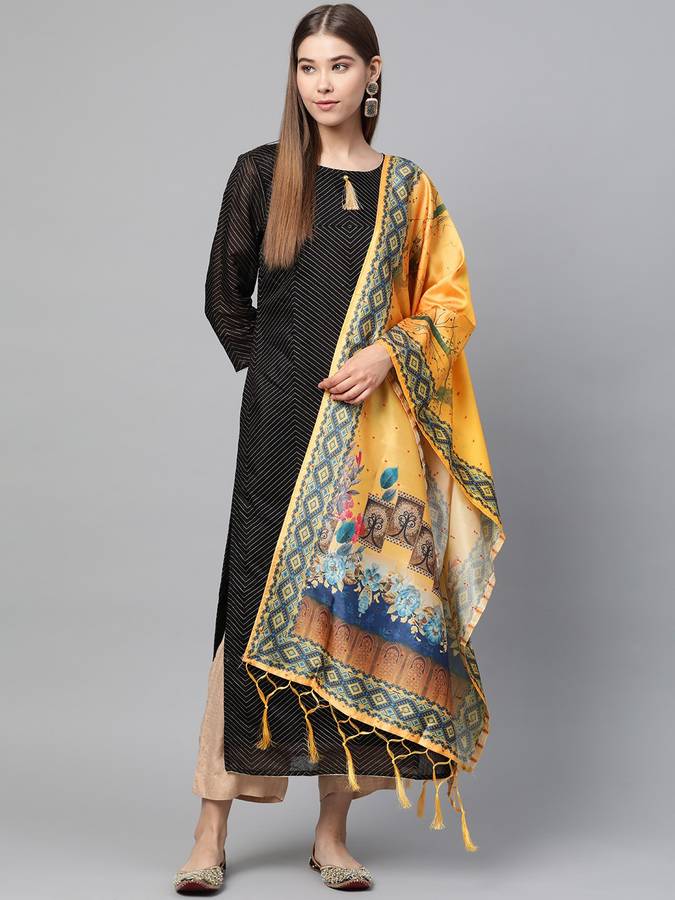 Silk Blend Printed Yellow Women Dupatta