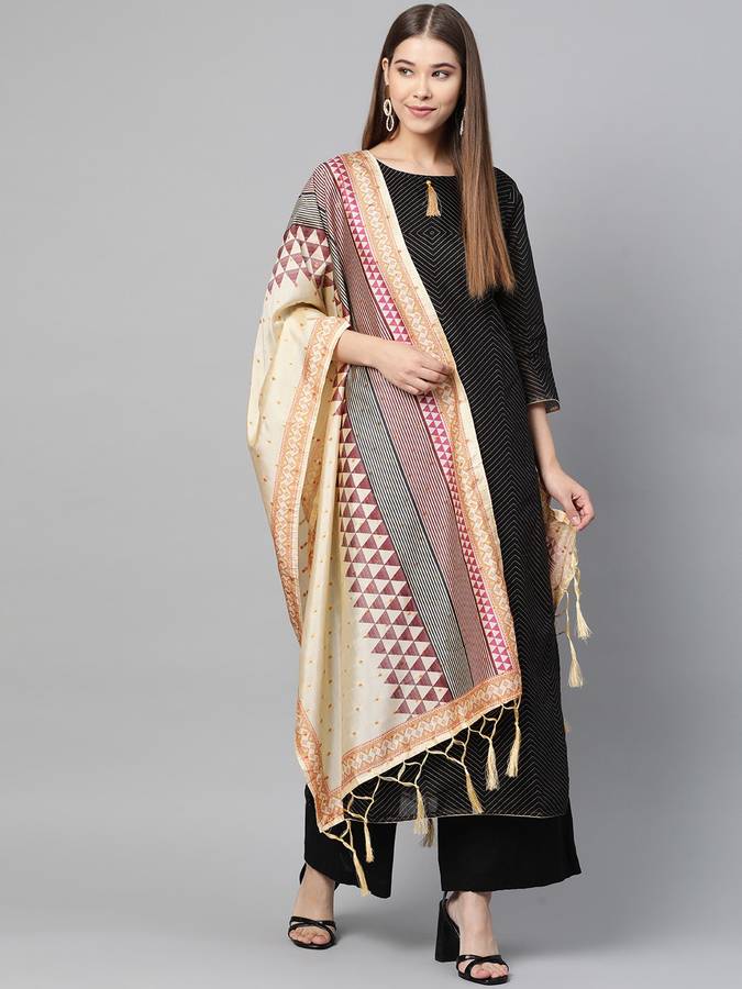 Silk Blend Printed Beige Women Dupatta