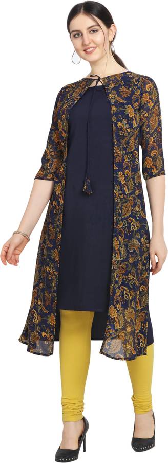 Women Floral Print Georgette, Poly Crepe A-line Kurta