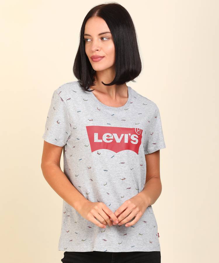 Graphic Print Women Round Neck Grey T-Shirt
