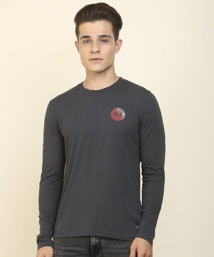 Solid Men Round Neck Grey T-Shirt