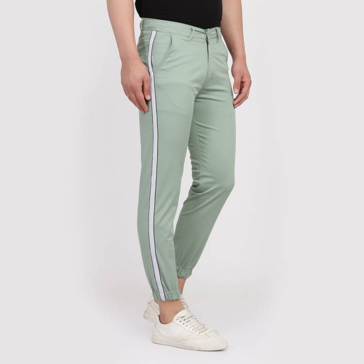 Slim Fit Men Green Cotton Blend Trousers