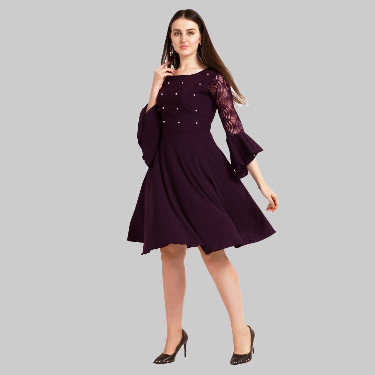 Women Fit and Flare Purple Dress Price in India