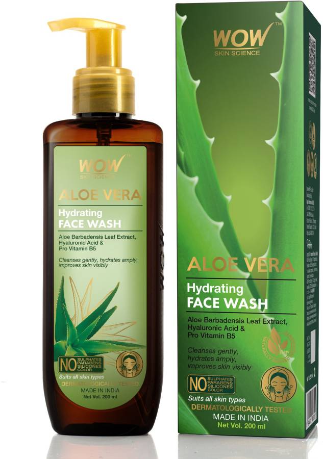 WOW SKIN SCIENCE Aloe Vera Hydrating Gentle  - With Aloe leaf Extract, Pro Vitamin B5 - For Cleansing, Hydrating Skin - No Parabens, Sulphate, Silicones & Color - 200 mL Face Wash Price in India