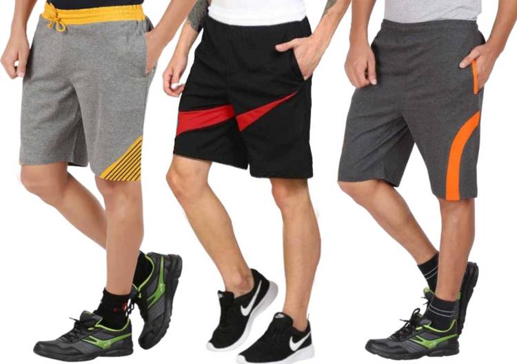 Solid Men Black, Grey Regular Shorts