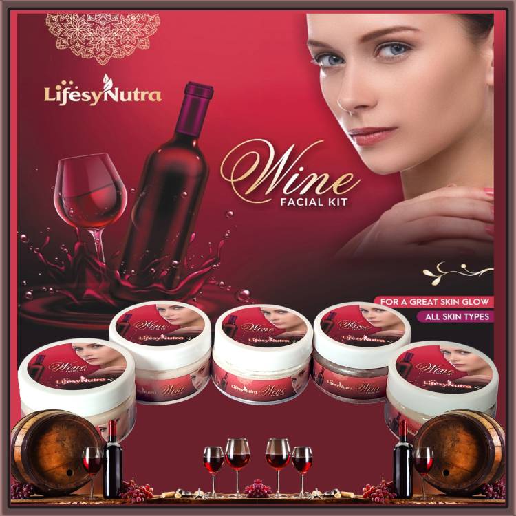 Lifesy Nutra Glow Red Wine Facial Kit, Professional Beauty Parlour Facial Kit For Women & Men All Type Skin Solution made in india Price in India