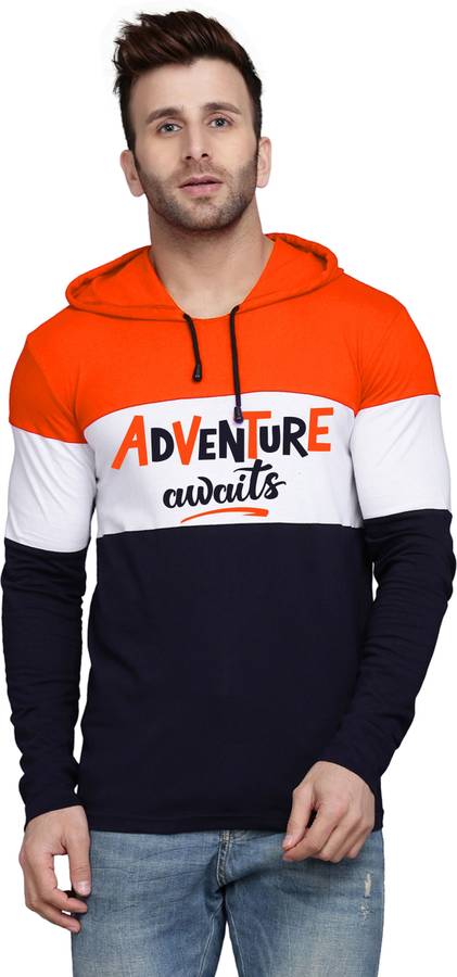 Solid Men Hooded Neck Orange T-Shirt Price in India