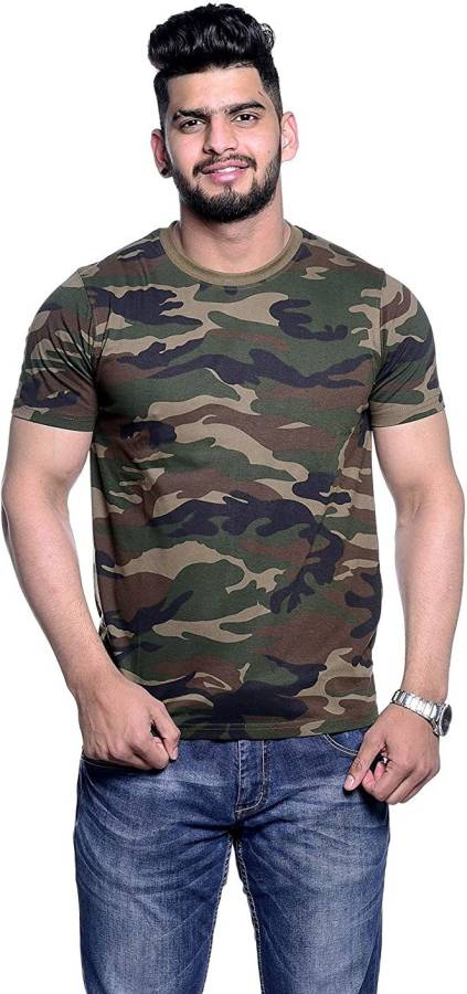 Military Camouflage Men Round Neck Green T-Shirt