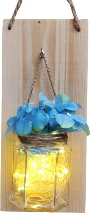 Satyam Kraft Decorative 1 Pcs Wooden Panel Hexagon Glass jar Light for Indoor Outdoor Decoration for Diwali/Birthday/Christmas. S-Hook Wood Light Hanging Chain Rod