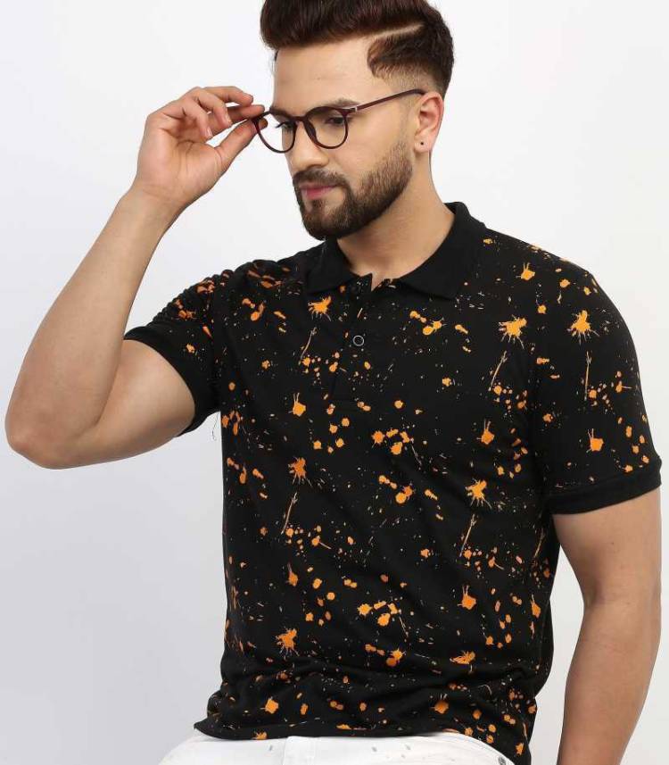 Printed Men Polo Neck Black T-Shirt Price in India