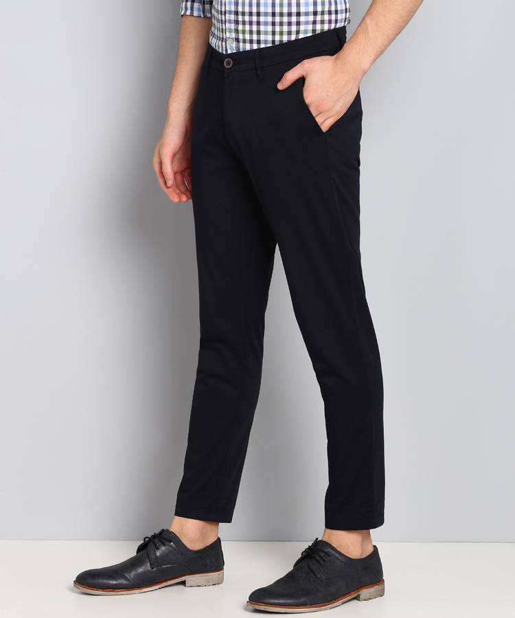 Regular Fit Men Dark Blue Polycotton Trousers