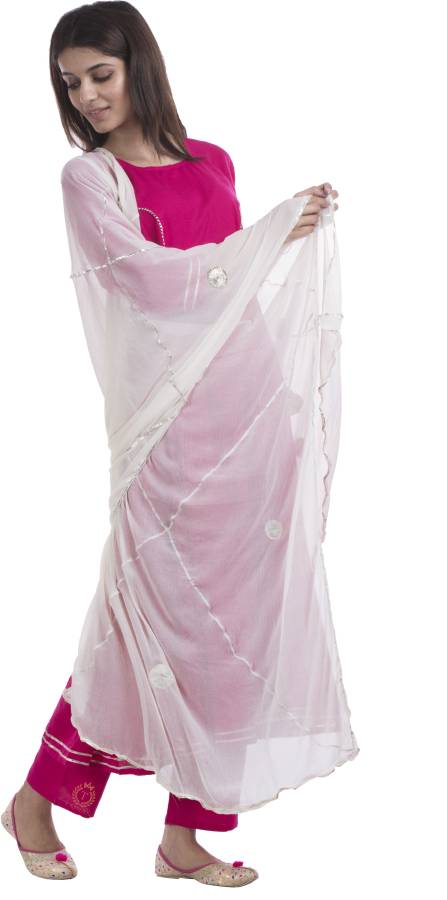 Chiffon Applique White Women Dupatta