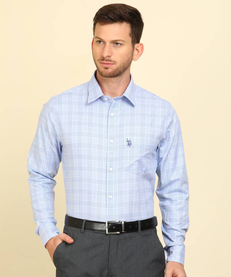 Men Regular Fit Checkered Slim Collar Formal Shirt