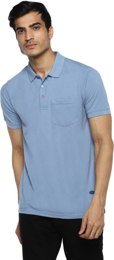 Solid Men Collared Neck Light Blue T-Shirt