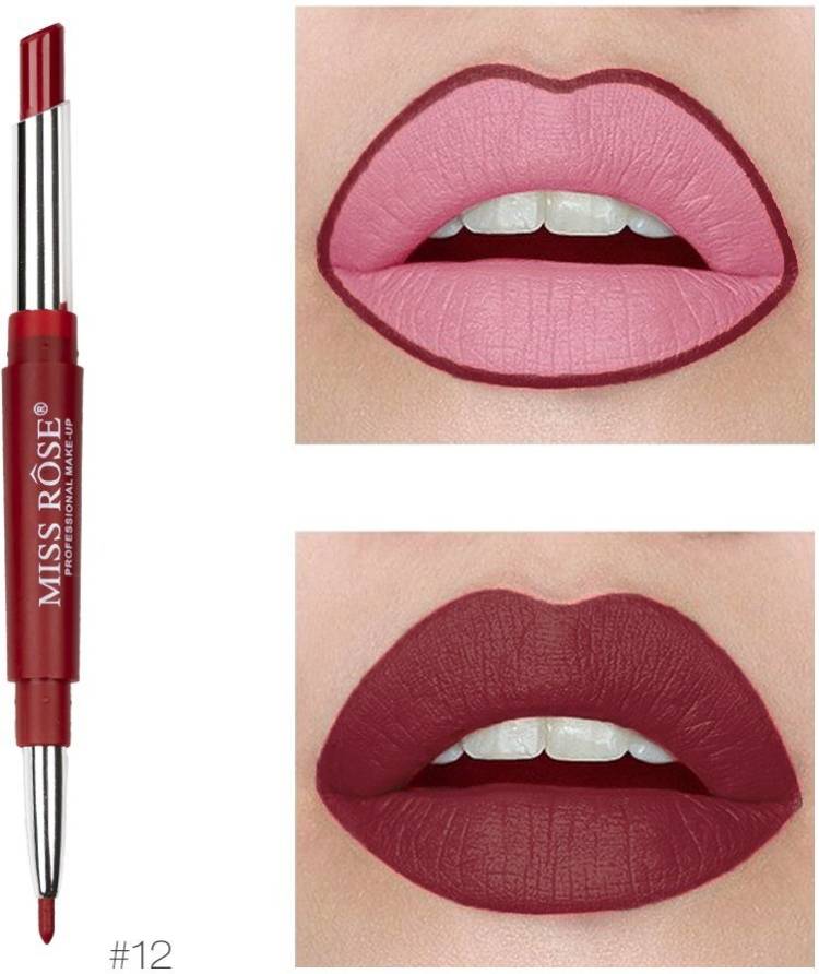 MISS ROSE Makeup Professional Lipstick & Liner 2 in 1-12 (Dark Red, #12) Price in India