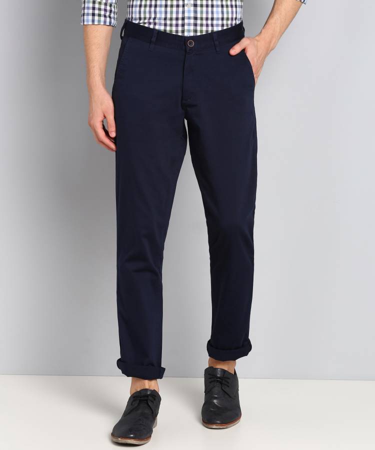 Slim Fit Men Dark Blue Polycotton Trousers