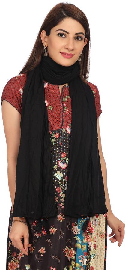 Cotton Viscose Blend Printed Black Women Dupatta