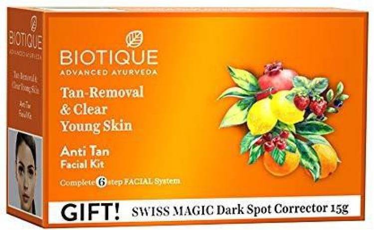 BIOTIQUE Bio Anti Tan Young Skin Tan-Removal & Clear Facial Kit (With Swiss Magic Dark Spot Corrector 15g) Price in India