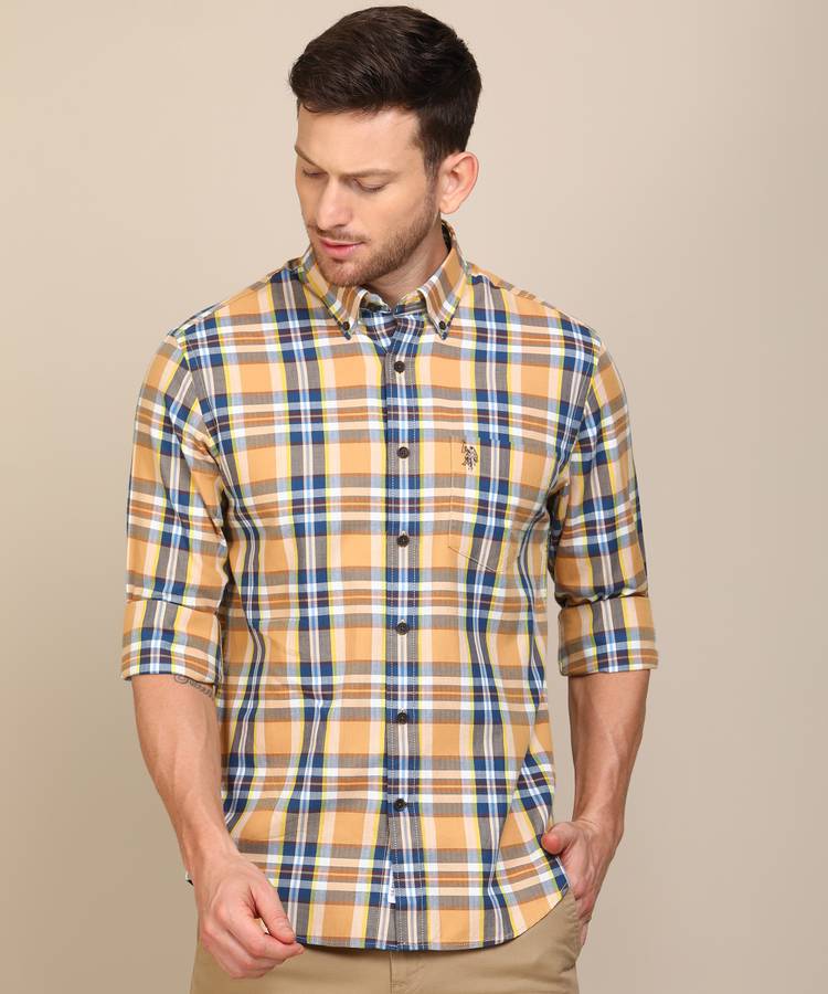 Men Regular Fit Checkered Slim Collar Casual Shirt