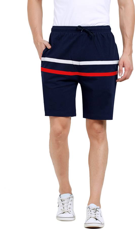 Striped Men Dark Blue Regular Shorts