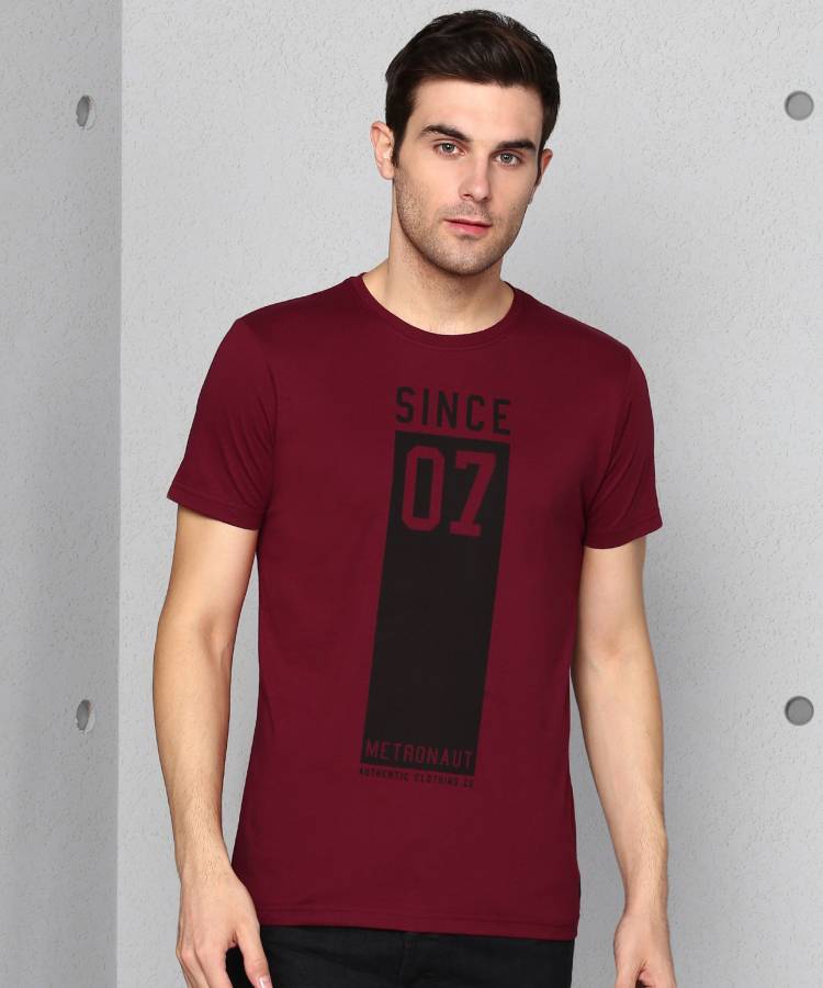 Graphic Print Men Round Neck Maroon T-Shirt Price in India