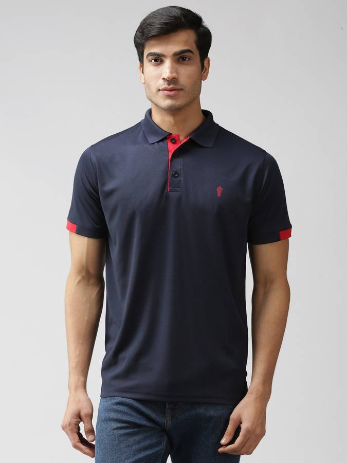 Solid Men Polo Neck Red, Blue T-Shirt