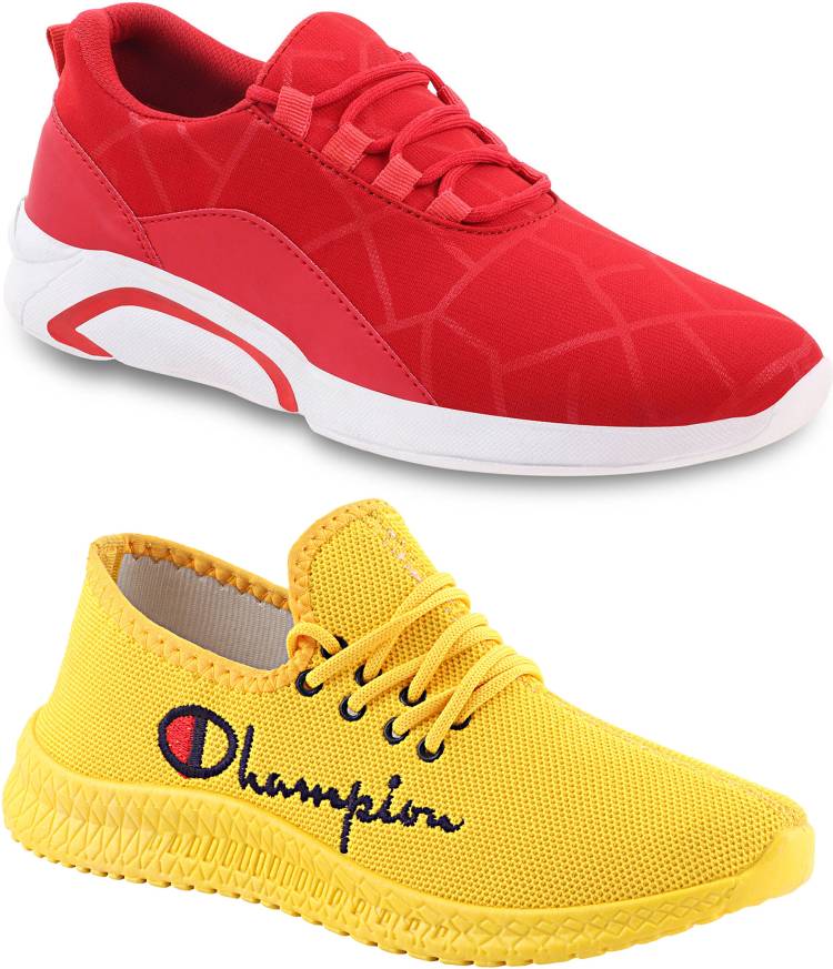 Lightweight Combo Pack of 02 Trendy Sneakers Casuals For Men's (Red, Yellow) Sneakers For Men