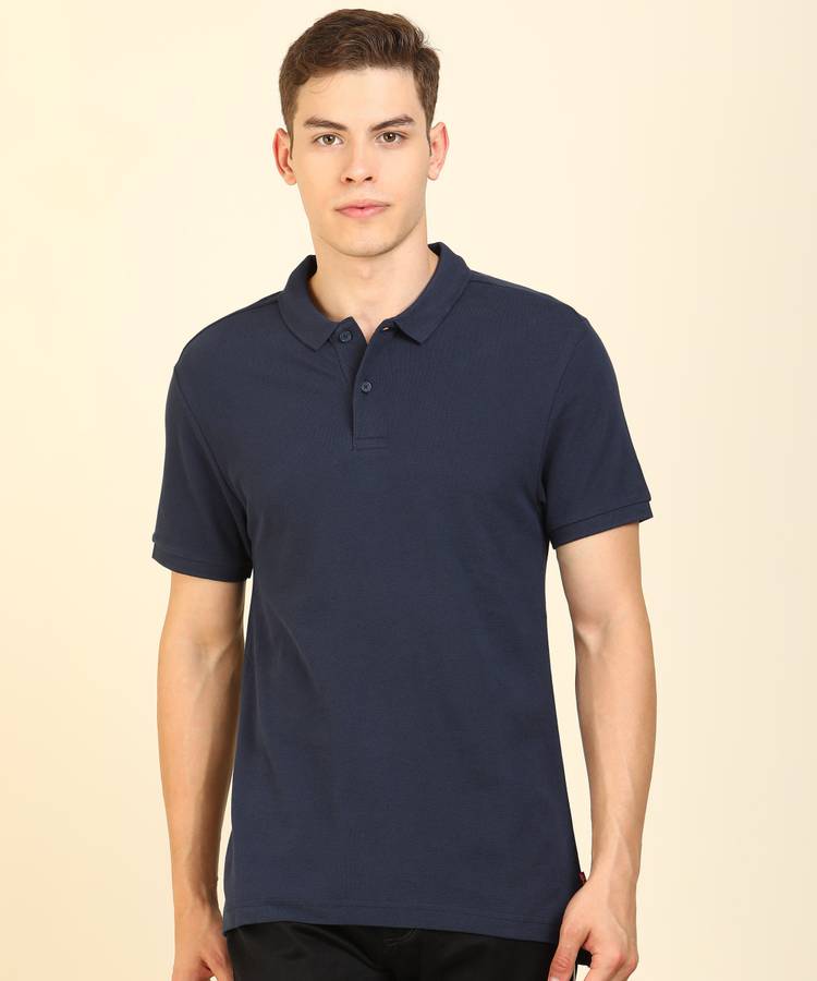 Graphic Print Men Polo Neck Blue T-Shirt